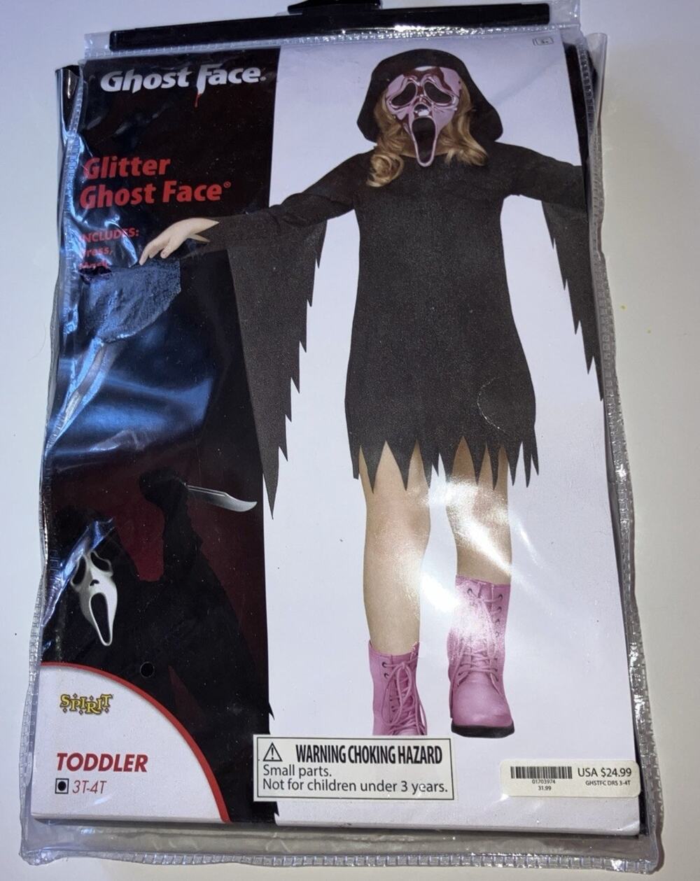 Spirit Halloween Glitter Ghost Face Costume. Pink Mask. Size 3T-4T. New!!